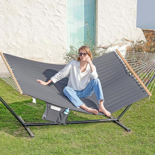2 Person Hammocks for Outside, Double Quilted Fabric Outdoor Hammock - Image 2