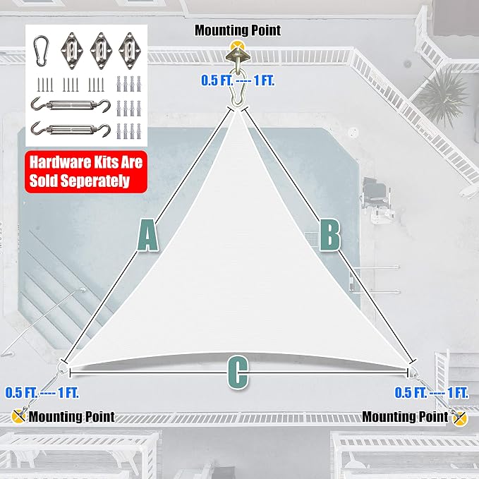 Amgo Custom Size 17' x 17' x 17' White Triangle Sun Shade Sail Order to Make - Image 7
