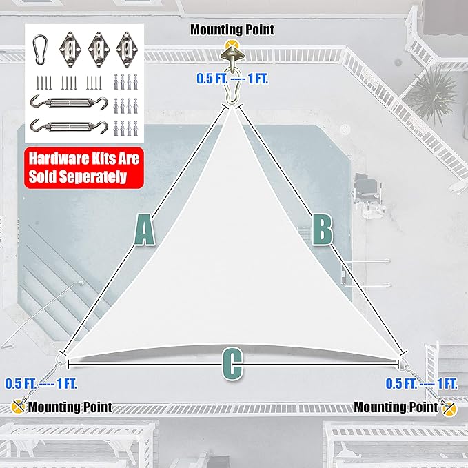 Amgo Custom Size 10' x 10' x 10' White Triangle Sun Shade Sail UPF50+ AGTAPRT12 - Image 8