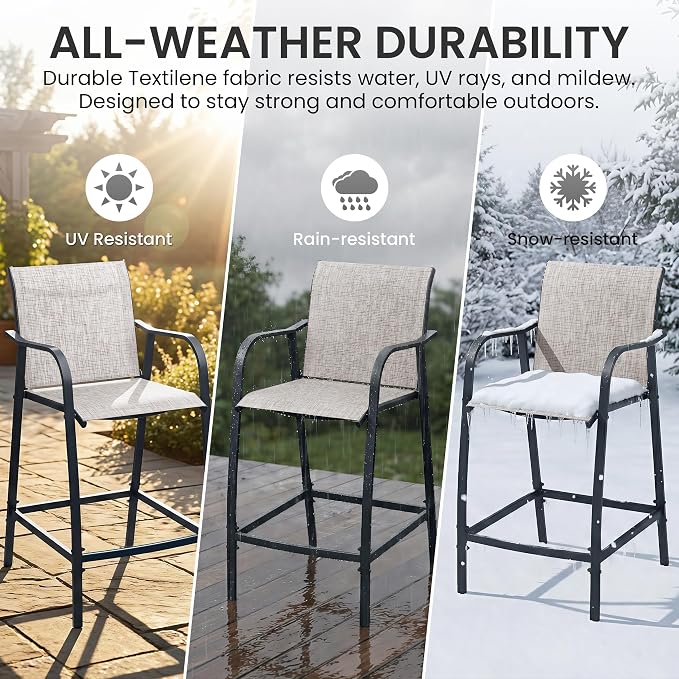 Crestlive Outdoor Bar Stools Set of 4, 500 lb Capacity Metal Patio Bar Chairs - Image 4
