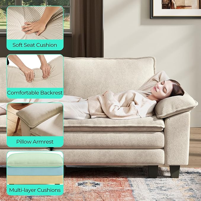 LINSY HOME 90'' Cloud Loveseat Sofa, Modular Sectional Couches Corduroy Cloud - Image 4
