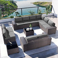 Kullavik Outdoor Patio Furniture Set, 12 Pieces Sectional Rattan Sofa Set Brown by KULLAVIK