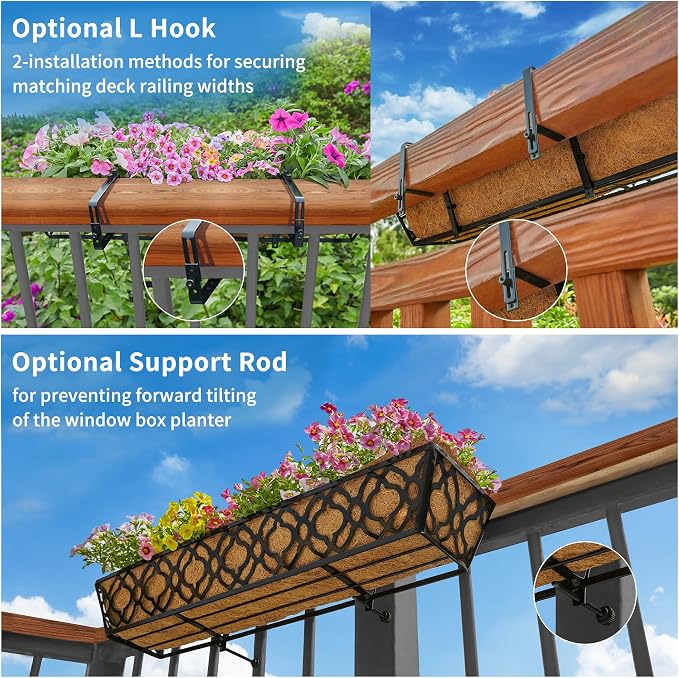 2pcs 24 Inch Window Deck with Coco Liner, Metal Hanging Flower Planter Window - Image 6