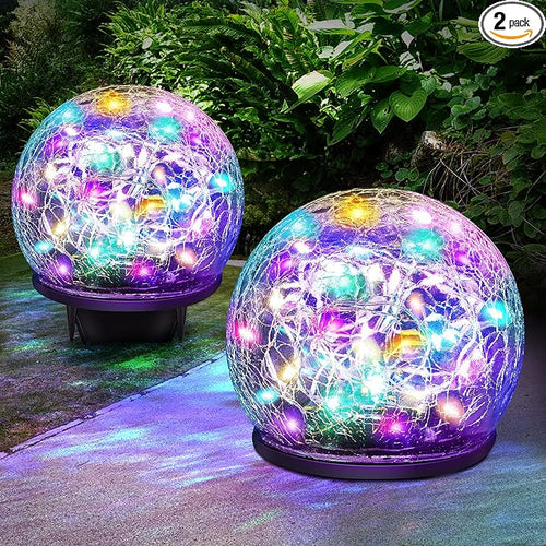 2 Pack 60 LED Garden Solar Lights Outdoor Decorative, Colored Cracked Glass by Keevvon