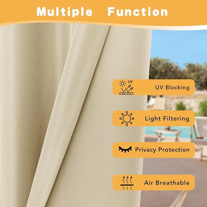 HolidayIdeas Outdoor Curtains for Patio Waterproof, 4 Panels - Image 3