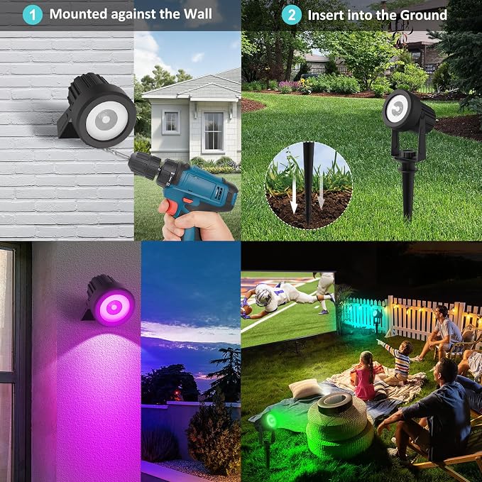 T-SUNUS RGB Solar Landscape Spotlights Christmas, Color Changing Spot Lights - Image 4