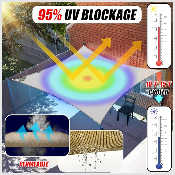 ColourTree TAPR1616 Custom Size 7' x 12' White Sun Shade Sail Canopy UV Block - Image 2