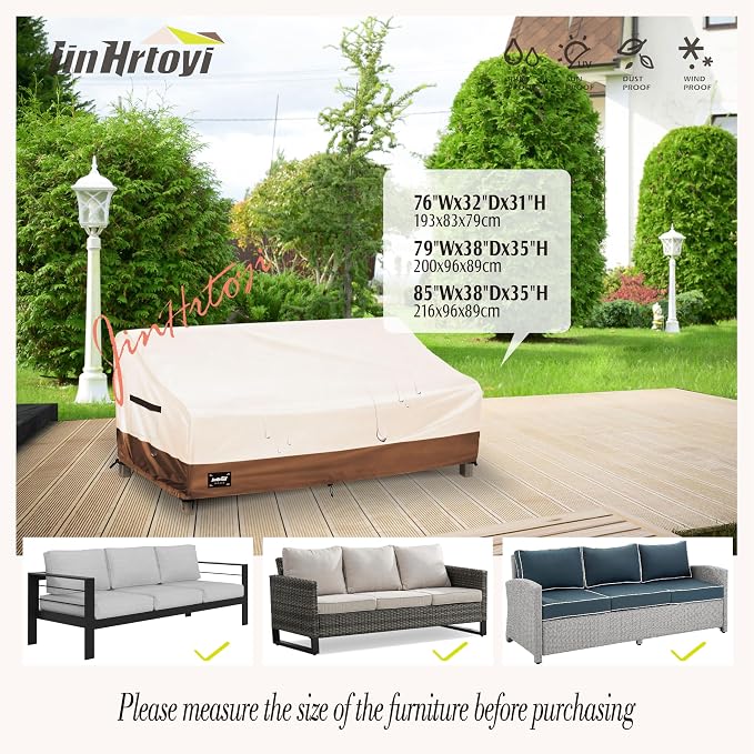 JinHrtoyi 3-Seater Outdoor Couch Cover, 79Wx38Dx35H inches Outdoor Furniture - Image 3