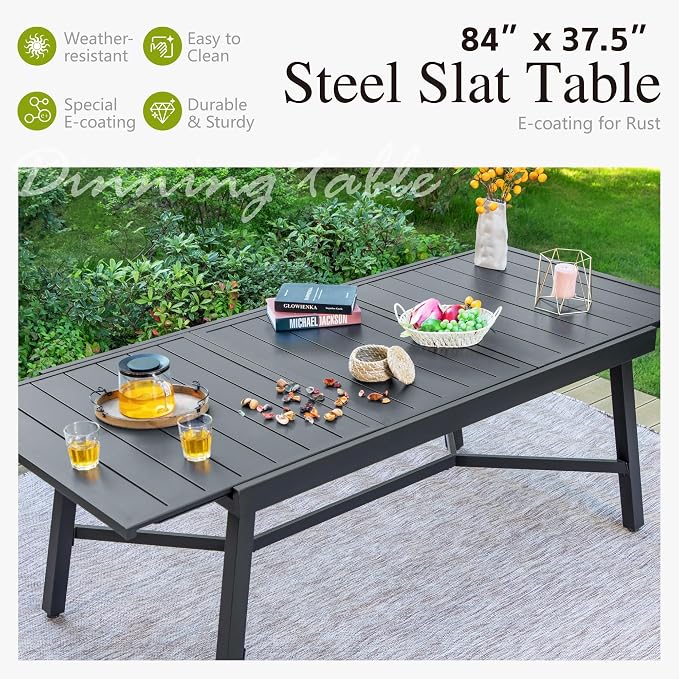 Sophia & William Black Expandable Patio Table Metal Outdoor Dining Table - Image 3