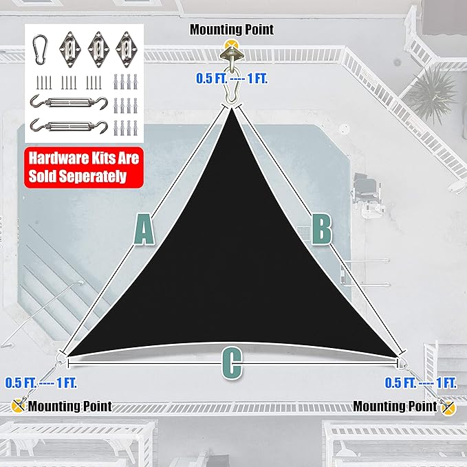 Amgo Custom Size 20' x 20' x 20' Black Triangle Sun Shade Sail Order to Make - Image 7