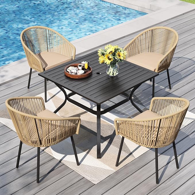PHI VILLA Patio Wicker Chairs Set of 4, Outdoor Modern Brown Rope Rattan Chairs - Image 8