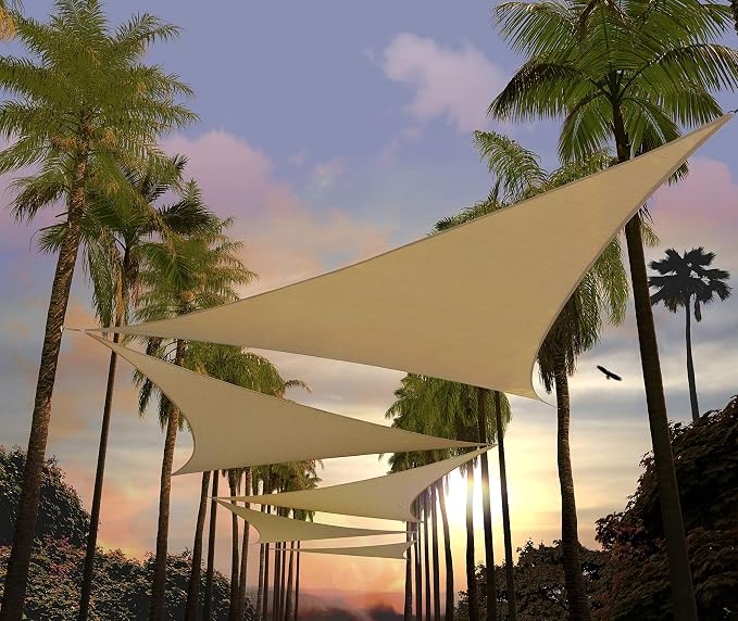 Amgo 14' x 14' x 14' Sand Beige Triangle Sun Shade Sail UPF50+ Canopy Awning by Amgo