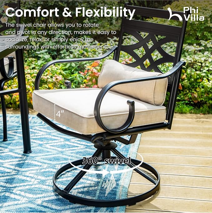 PHI VILLA 7 Pcs Patio Dining Sets, Outdoor Table Chair Set - Image 5
