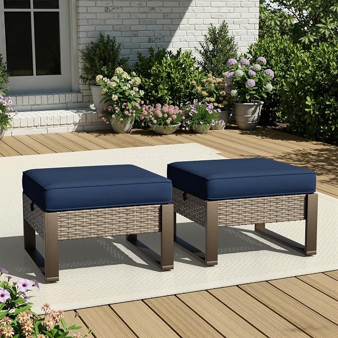 Joyside Outdoor Patio, All-Weather PE Rattan Ottomans Footstools by Joyside
