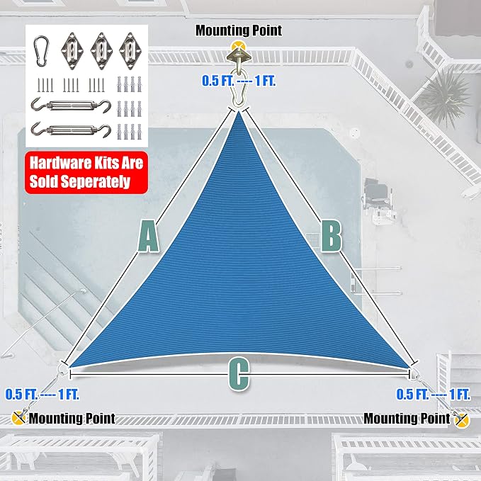 Amgo Custom Size 7' x 7' x 7' Blue Triangle Sun Shade Sail Order to Make Canopy - Image 7