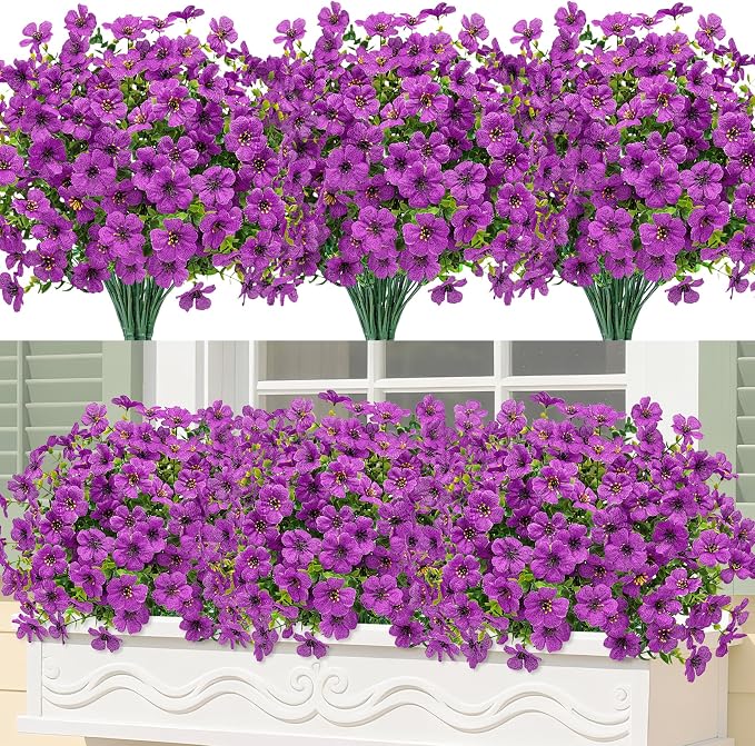 Bassion Artificial Flowers for Outdoors, 24 Bundles UV Resistant Fake Flowers by Bassion