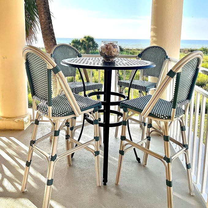 PURPLE LEAF French Bar Stool Set of 2 White Print Finish Patio Bar Stools - Image 2