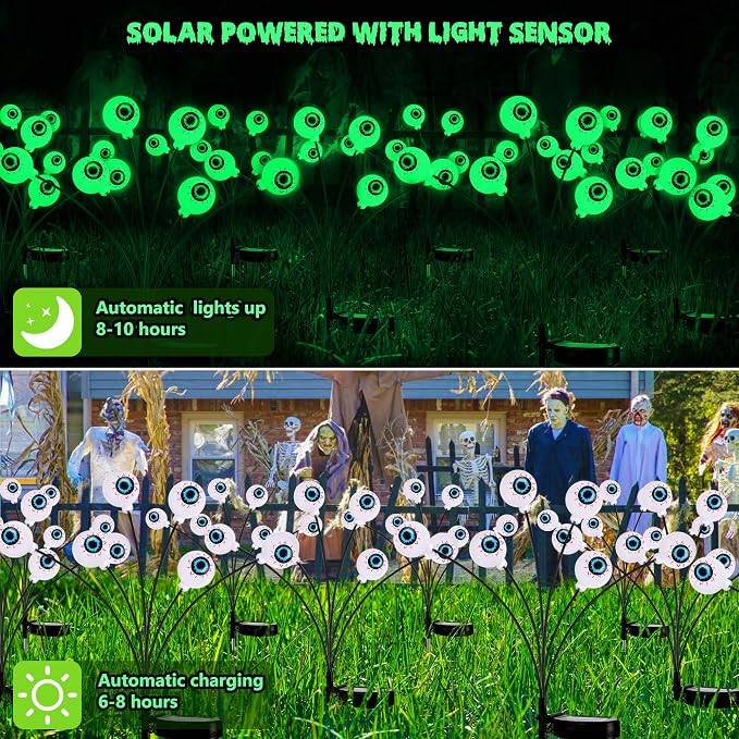 BrizLabs Solar Halloween Lights, 2 Pack 12 LED 2 Modes Halloween Eyeball Lights - Image 5
