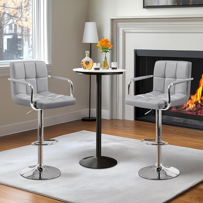 Yaheetech Bar Stools, PU Leather Adjustable Swivel Barstools, Hydraulic Kitchen - Image 6
