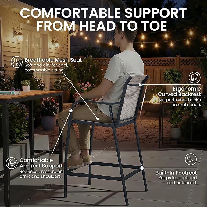 Crestlive Outdoor Bar Stools Set of 2, 500 lb Capacity Metal Patio Bar Chairs - Image 7