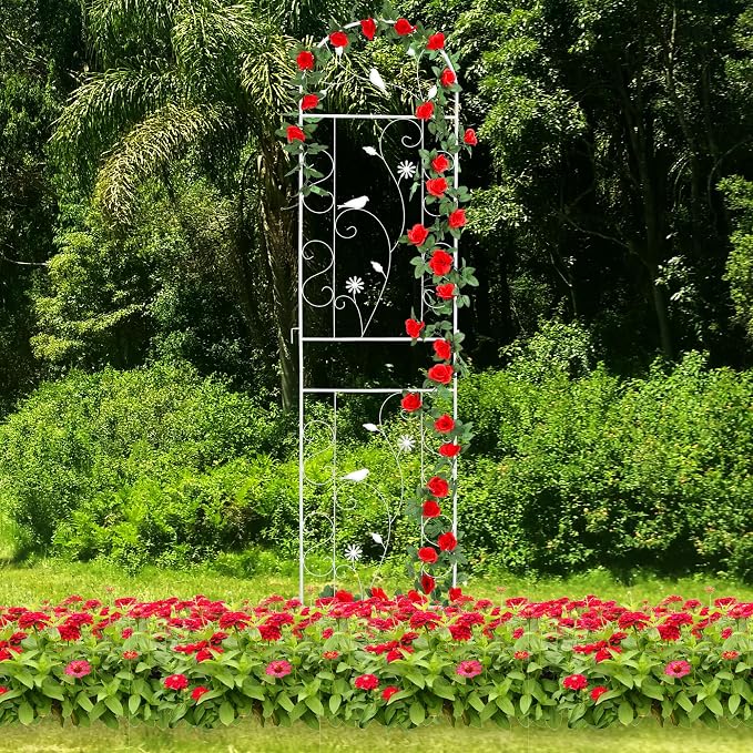 Metal Garden Trellis for Climbing Plants, 86.5" x 19.7" Metal Plant Trellis by FHWTY