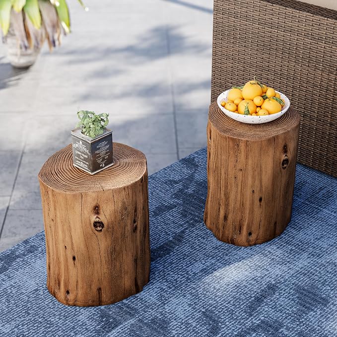 SUNBURY Outdoor Stump Side Table, Faux Wooden Concrete Side Table, Tree Stump - Image 4