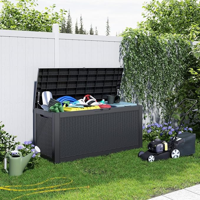 120 Gallon Resin Deck Box, Lockable Weatherproof Outdoor Storage Box - Image 7