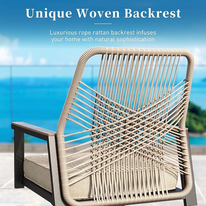 Patio Dining Set 7 Piece, 6 x Woven Rattan Swivel Chairs - Image 2