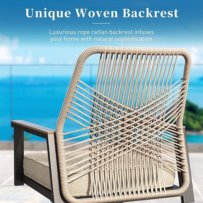 Patio Dining Set 7 Piece, 4 Woven Rattan Fixed Chairs and 2 Swivel Chairs - Image 2