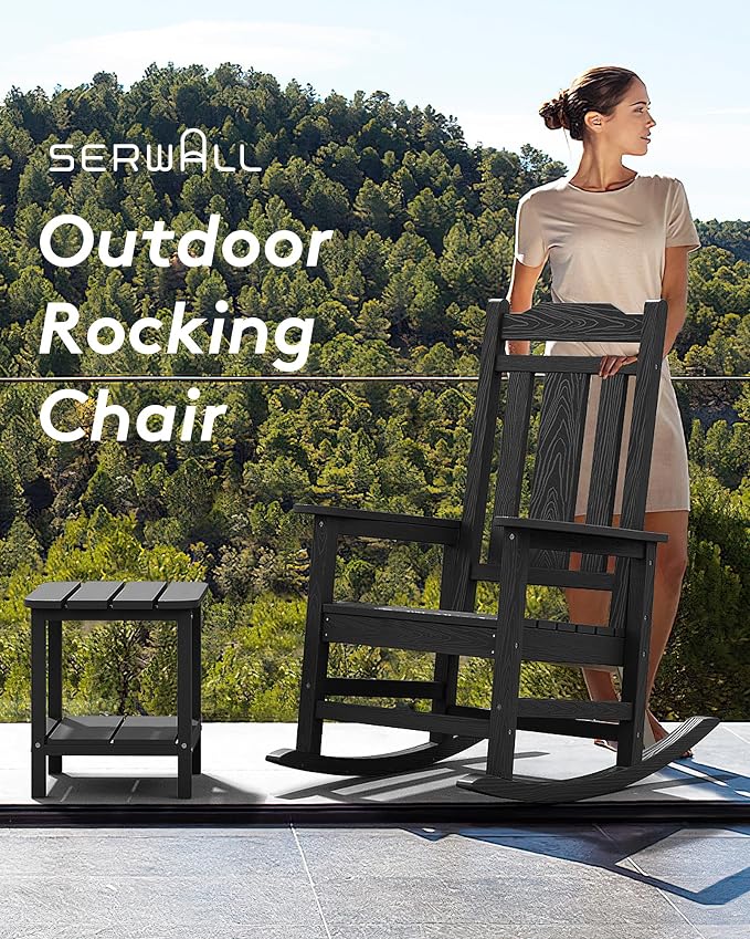 SERWALL Outdoor Rocking Chair Set of 6, Patio Rocking Chair Sets, HDPE Rocking - Image 7