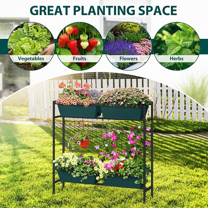 OYEAL Raised Garden Bed with Legs & & Trellis 32" Tall Vertical Herb Garden - Image 8