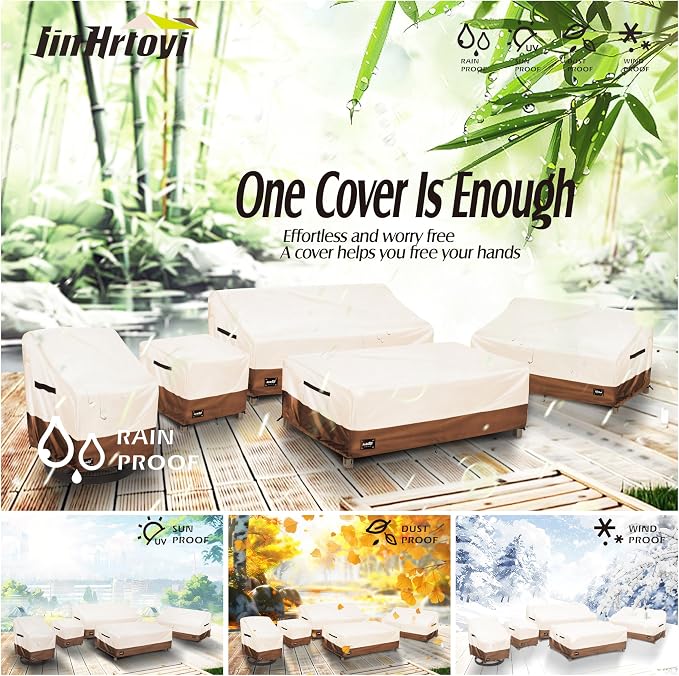 JinHrtoyi Patio Coffee Table Cover, 42Wx26Dx16H Inches 100% Waterproof Heavy - Image 7