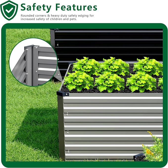12x4x2FT Galvanized Raised Garden Bed Kit, Vegetable Plant Boxes-Rectangle - Image 4