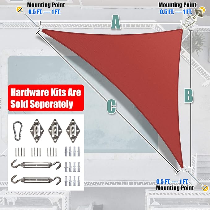 Amgo Custom Size 9' x 14' x 16.6' Red Right Triangle Sun Shade Sail Order to - Image 7