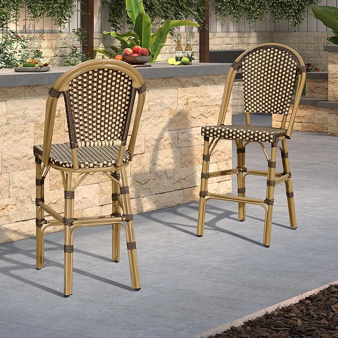 PURPLE LEAF French Bar Stool Set of 4 Bamboo Print Finish Patio Bar Stools - Image 2