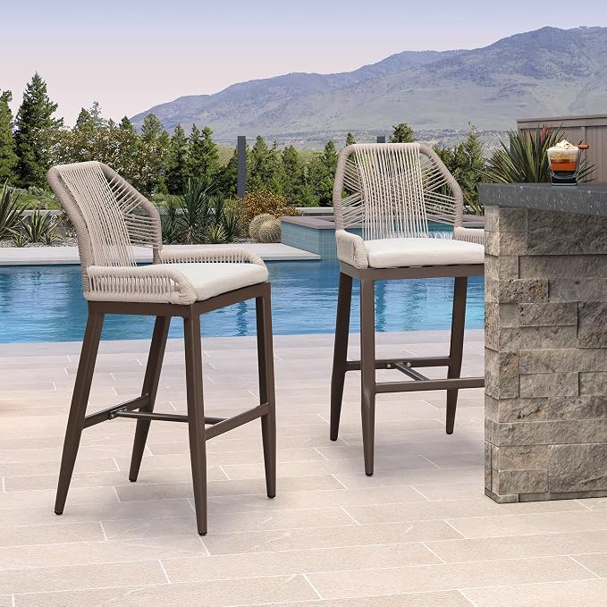 PURPLE LEAF Patio Bar Stool Bar Height Set of 2 Outdoor Rattan Chairs - Image 3