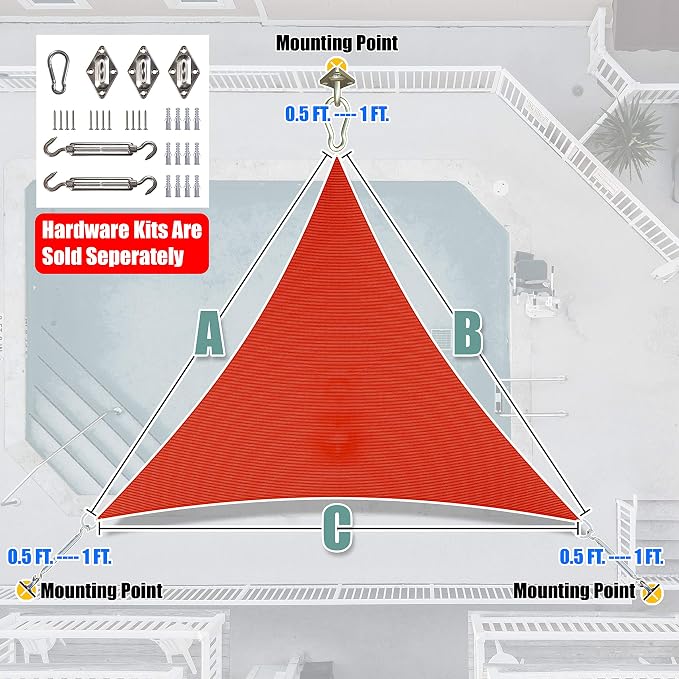 Amgo 16' x 16' x 16' Red Triangle Sun Shade Sail UPF50+ Canopy Awning AGSLT - Image 7