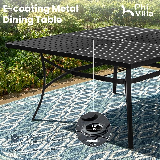 PHI VILLA 9 Pcs Outdoor Patio Dining Set, 8 Outdoor Padded Swivel Dining Chairs - Image 5