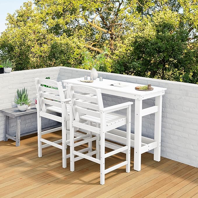 SERWALL Outdoor Bar Set with 9ft Umbrella, All-Weather HDPE Patio Bar Chairs - Image 9