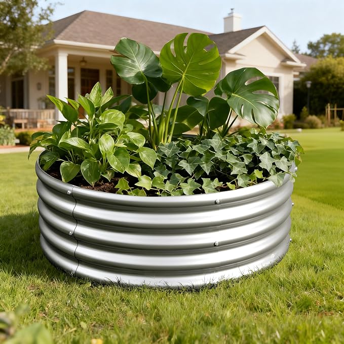 2PCS 3x3x1FT Galvanized Raised Garden Bed Kit, Vegetable Boxes-Round Metal - Image 5