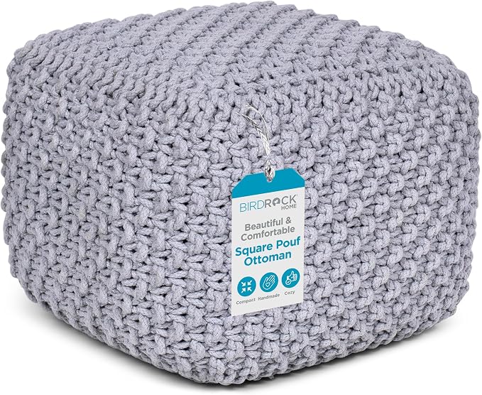 BIRDROCK HOME Square Pouf Ottoman | Cotton Braided Foot Stool by BIRDROCKHOME
