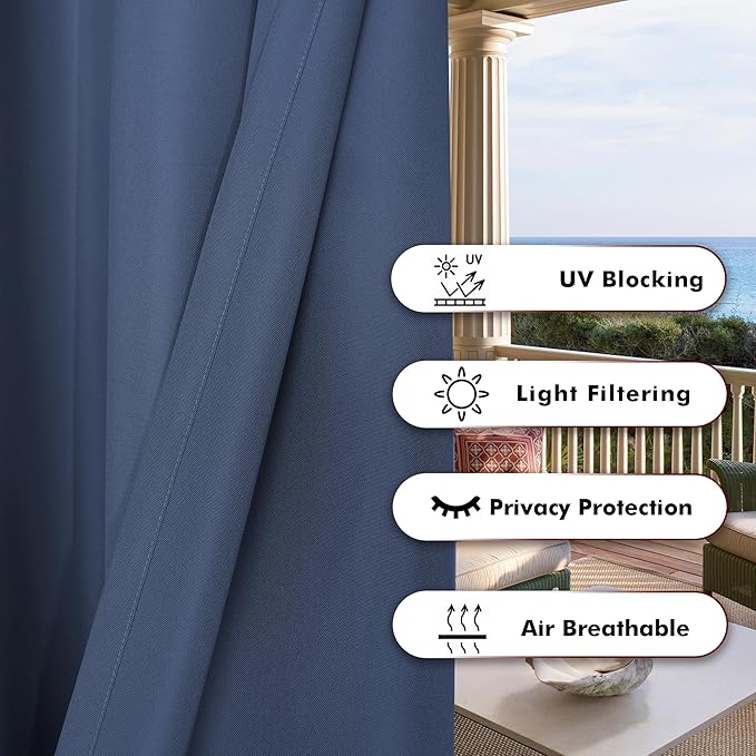 BONZER Outdoor Curtains for Patio Waterproof Thick Privacy Wide Grommet Light - Image 4