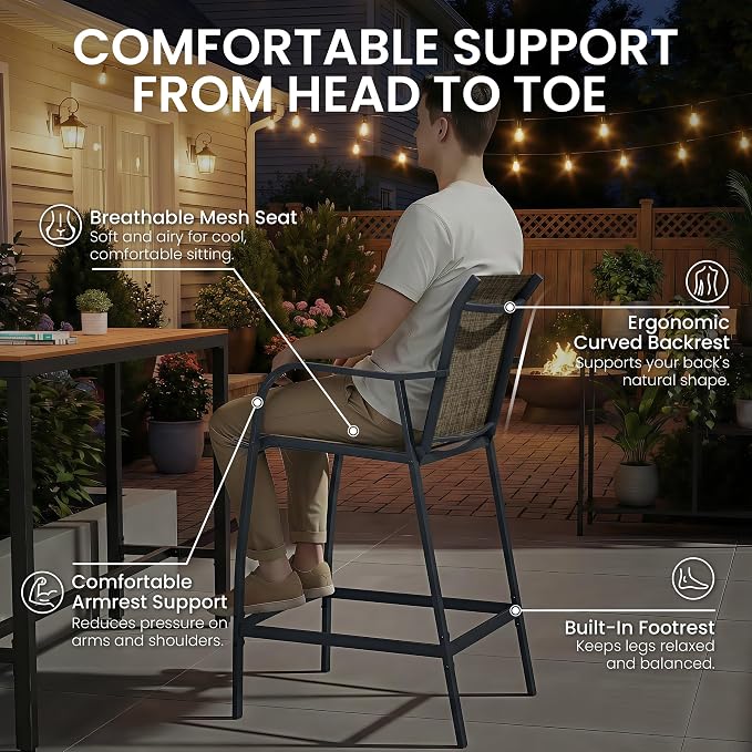 Crestlive Outdoor Bar Stools Set of 4, 500 lb Capacity Metal Patio Bar Chairs - Image 7