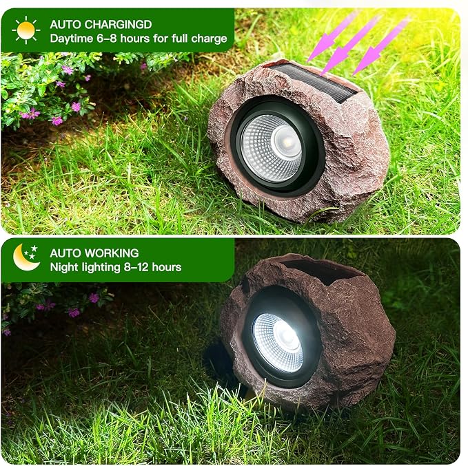 Timeflies Solar Rock Lights Outdoor, 2 Pack Super Bright Solar Spot Lights - Image 5
