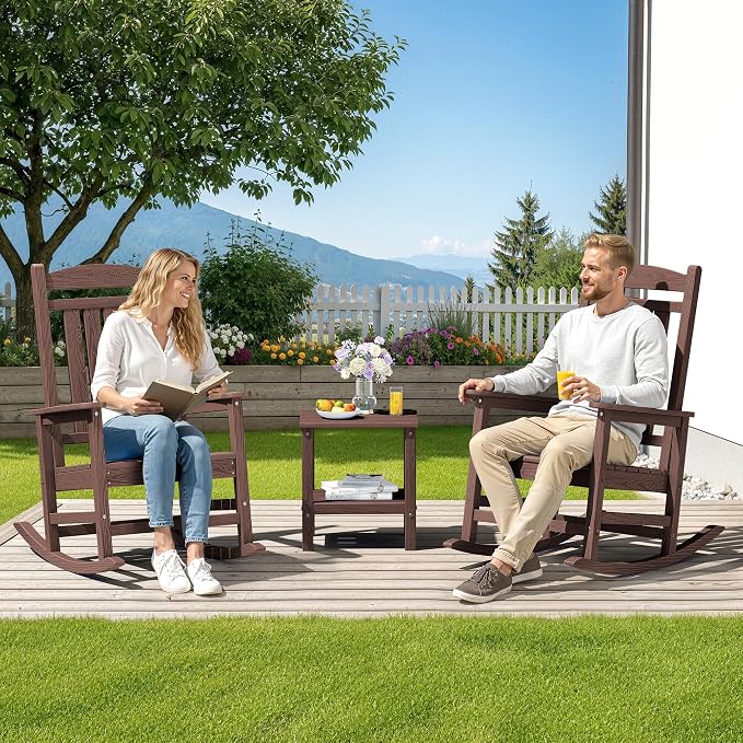 SERWALL HDPE Outdoor Rocking Chair Set of 4, Oversized Patio Rocking Chairs - Image 2