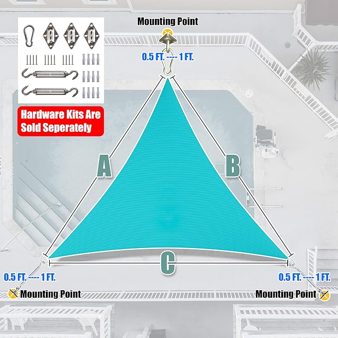 Amgo Custom Size 18' x 18' x 18' Turquoise Triangle Sun Shade Sail UPF50+ - Image 8