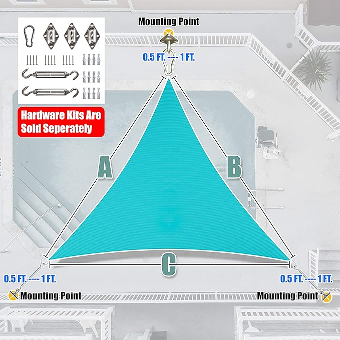 Amgo Custom Size 23' x 23' x 23' Turquoise Triangle Sun Shade Sail Order to - Image 7