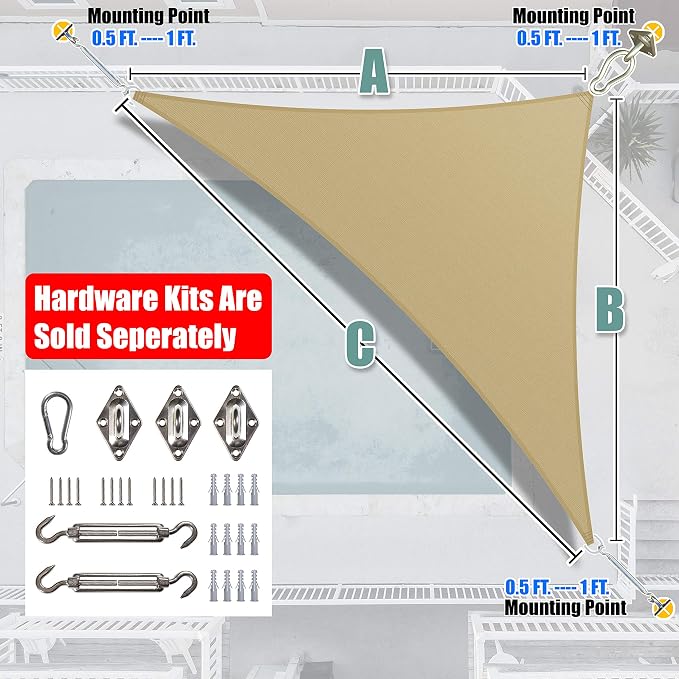 Amgo Custom Size 21' x 24' x 31.9' Sand Beige Right Triangle Sun Shade Sail - Image 7