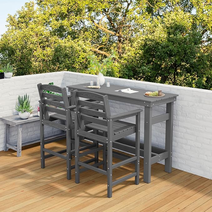 SERWALL Outdoor Bar Set with 9ft Umbrella, All-Weather HDPE Patio Bar Chairs - Image 9