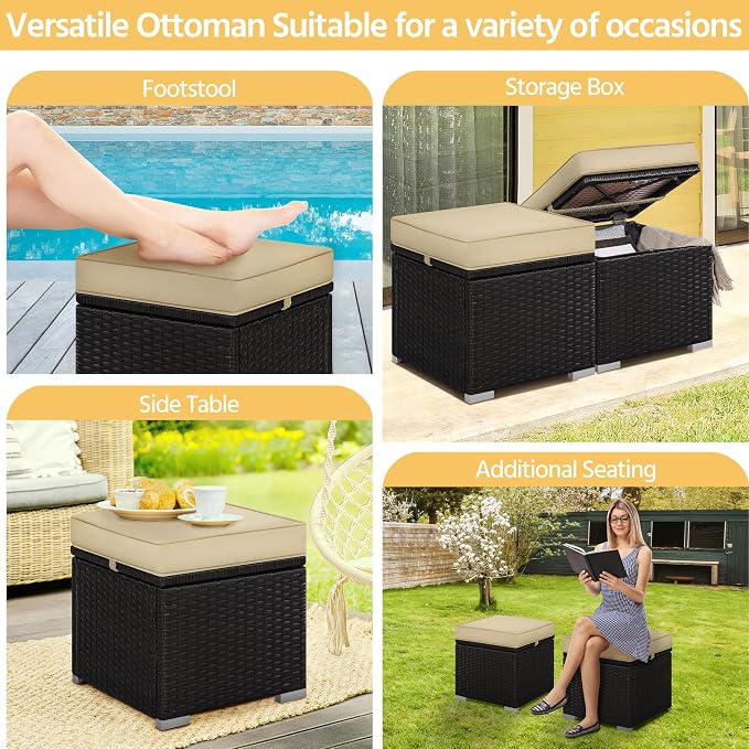 Yaheetech Wicker Ottomans, Outdoor/Indoor Footstools, Additional Seating - Image 4
